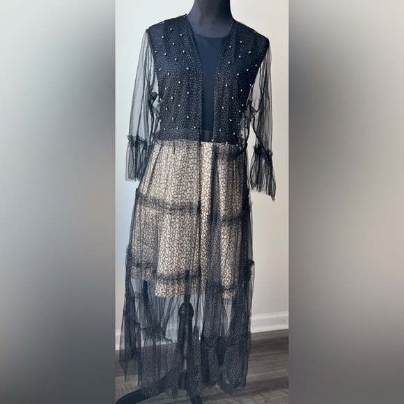 Cato Collection Limited Edition Black Sheer Studded Sparkle Duster - Large - Picture 13 of 13